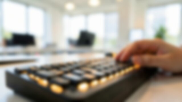 Blurred hand typing on keyboard for modern AI tech website header