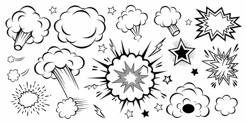 Comic Explosion Effect Set Black And White Vector Illustration © Nova