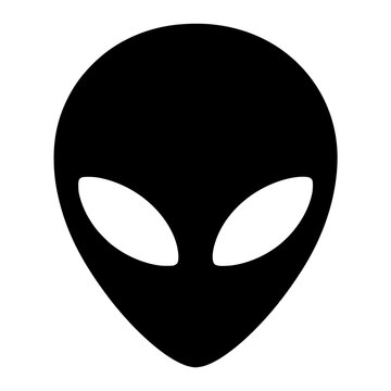 Alien Head black silhouette vector illustration, simple flat clipart design isolated on white background