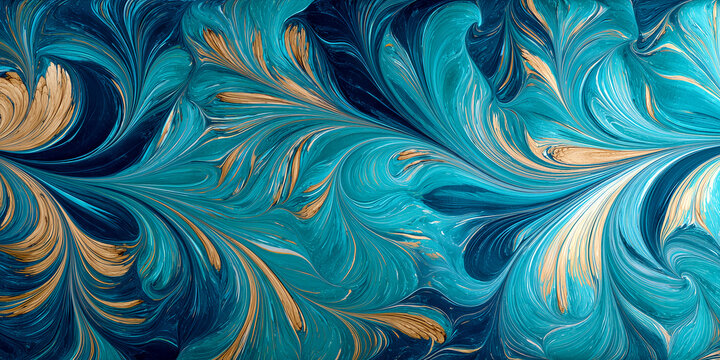 Background texture of authentic hand marbled paper with gold veins