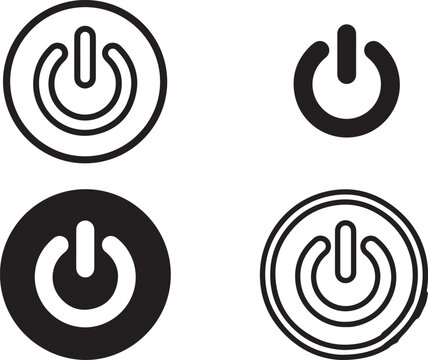 Power button icon set with on/off switch symbols in minimalist black and white vector style
