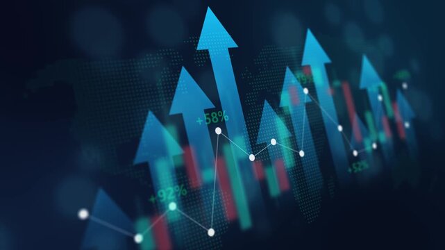 Financial graph chart, market report, arrow up trend chart stock exchange asset, diagram investment capital gain world money economic growth