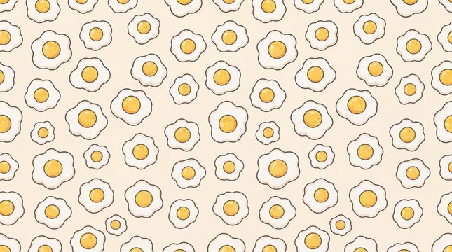 Cute seamless pattern with hand-drawn fried eggs, playful breakfast vector background illustration for fabric and wallpaper design