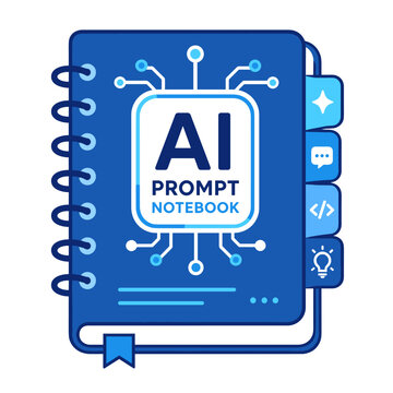 Digital spiral notebook icon with artificial intelligence circuit design