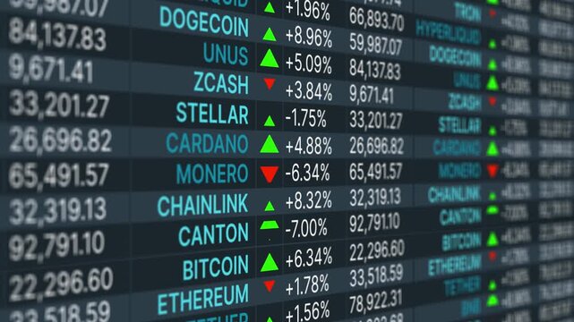 Crypto currency trend trading financial, information monitor multiple software, arrow code cyberspace display finance investment
