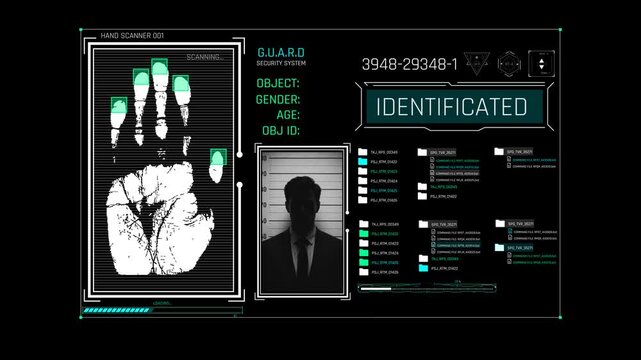 Futuristic Sci Fi HUD Biometric Hand Scanner Interface for ID Verification and Personal Security Access Control