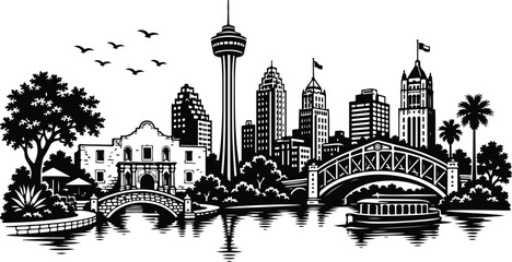 San Antonio Skyline Silhouette Landscape Vector Illustration © Binh