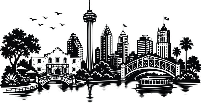 San Antonio Skyline Silhouette Landscape Vector Illustration