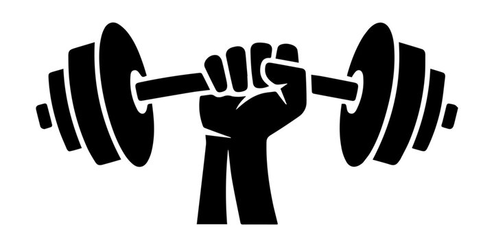 Weight Lifting Fist Hand Holding Barbell Concept   silhouette vector white background , A weight lifting or weightlifting fist hand holding a heavy barbell or dumbbell concept. pro