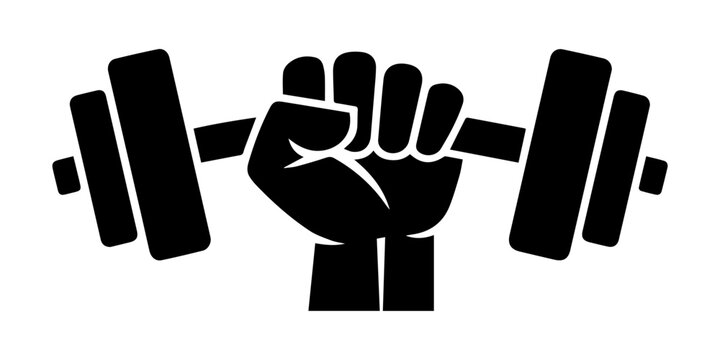Weight Lifting Fist Hand Holding Barbell Concept   silhouette vector white background , A weight lifting or weightlifting fist hand holding a heavy barbell or dumbbell concept. pro