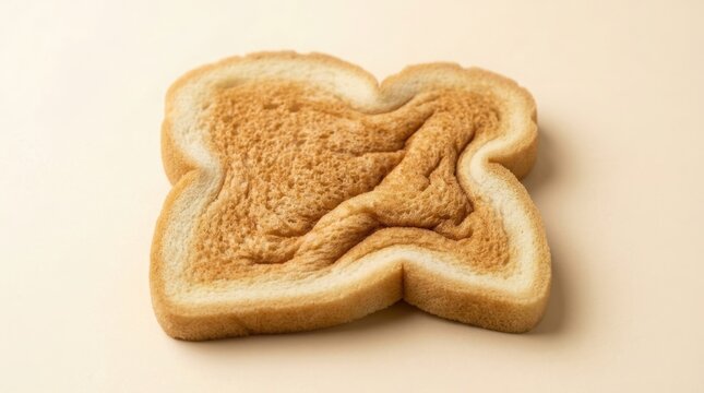 Slice of toasted bread shaped squashy toy. Realistic memory foam squishy looking like golden crust bread. Fun stress relief accessory and fidget novelty item for kid or adult play.