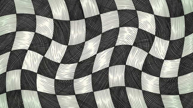 Warped Wavy Checkerboard Pattern Cross Hatch Background Retro Distorted Checker Grid Illustration