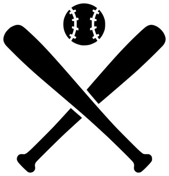 Crossed Baseball Bats black silhouette vector illustration, simple flat clipart design isolated on white background