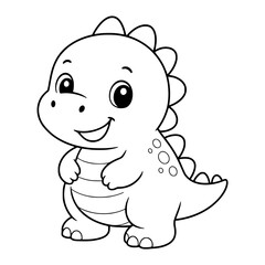 Cute Dino black line art vector illustration, minimal outline drawing isolated on white background © nancy