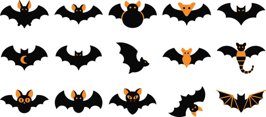 Fototapeta premium A collection of various halloween bat illustrations featuring different poses and styles on a white background