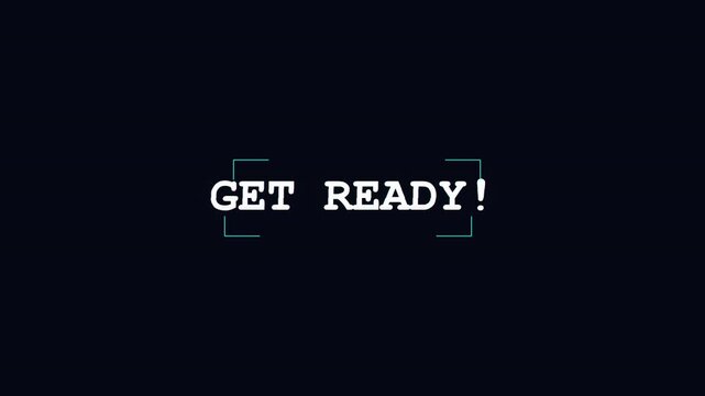 Retro computer text animation GET READY with glitch effect and scanlines, perfect for intros and title sequences