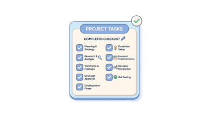 Obraz premium Project tasks and completed checklist illustration with modern flat design