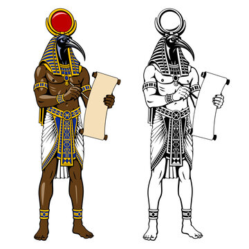 Thoth. Ancient Egyptian God. Color and black and white versions clipart.