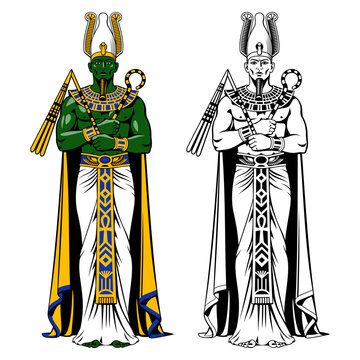 Osiris. Ancient Egyptian God. Color and black and white versions cliparts.