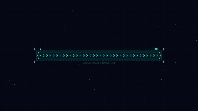 Futuristic loading bar interface with digital progress indicator and data stream, sci-fi technology concept