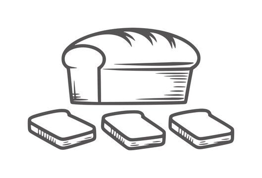 Black and white of a loaf of bread with three slices food bakery