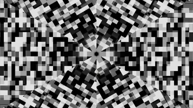 symmetric black and white pixel mosaic pattern