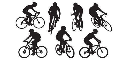 Fototapeta premium Cyclist Silhouette Collection, Bicycle Riders Action Vector Set vector illustrator eps10