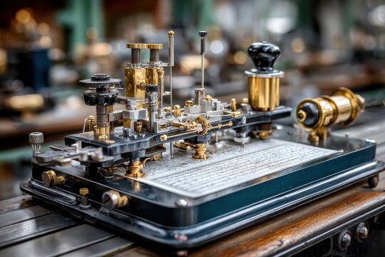 Intricate telegraph machine showcasing vintage craftsmanship and engineering marvel