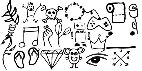 Collection of various handdrawn doodles, icons and symbols isolated on transparent background © Fahim