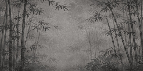 misty morning in the forest jungle foliage wallpaper mural background.
