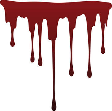 Red blood paint drip isolated on transparent background. Realistic liquid dripping border for Halloween, horror posters, spooky decorations and graphic design. Vector EPS 10
