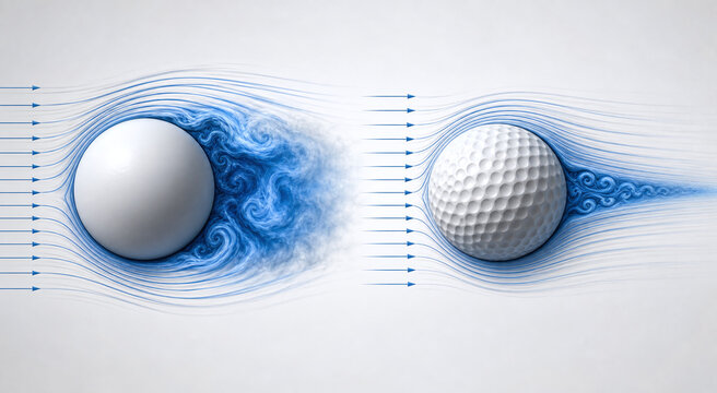 Airflow separation comparison of smooth and dimpled ball