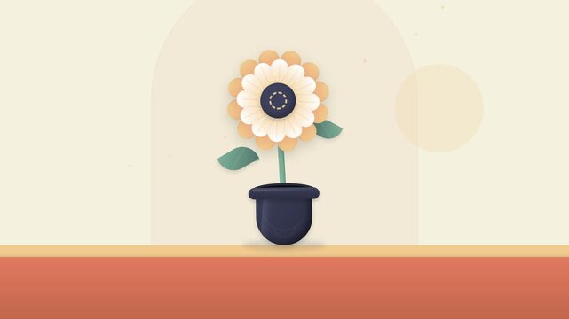 Minimalist 2D Animation of Stylized Flower Growing in Pot for Nature and Growth Concepts