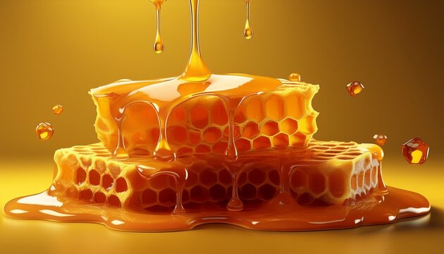 Alvacoles D Abeilles Avec Miel Qui Coule Depuis Le Haut De L Image Fond Jaune Hd K Wallpaper Photographic Image