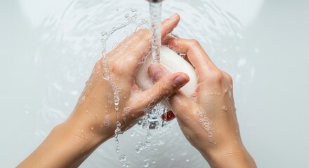 Fototapeta premium Washing Hands with Soap and Running Water - Hygiene Concept