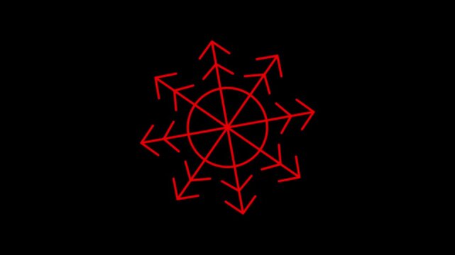 Bright red neon geometric snowflake graphic element a neon-style symbol centered