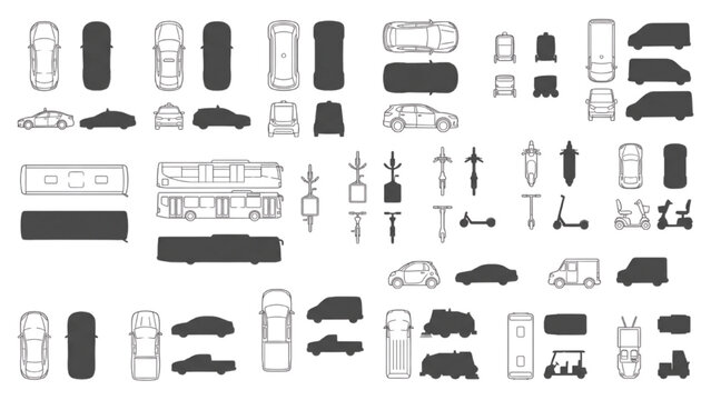 Architectural Smart Mobility Vehicle CAD Blocks and Transport Symbols Vector Set