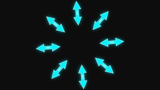 arrow pointing center with alpha channel. Animation of the pointer in the video frame. 4k video