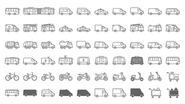 Architectural Urban Transport Vehicle CAD Symbols Collection Vector Icon Set