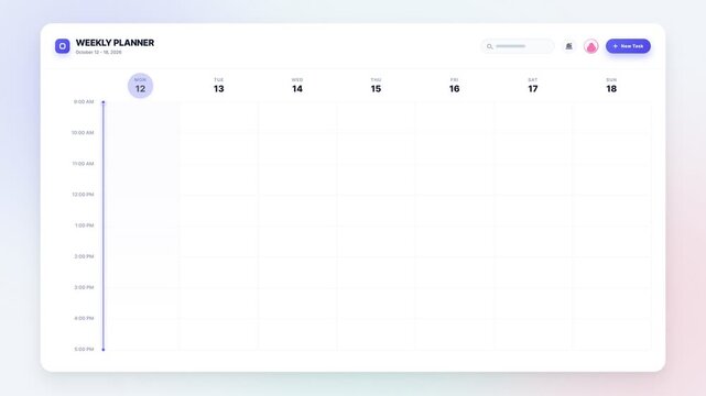 Weekly Planner Digital Interface for Business Productivity Task Management and Scheduling Dashboard