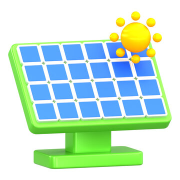 3D Solar Panel Renewable Energy Icon Isolated on Transparent Background