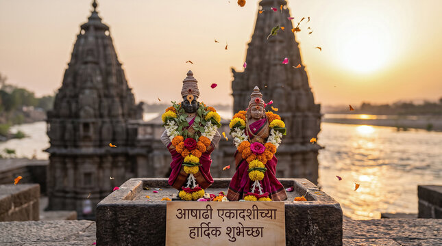 Celebrate Ashadhi Ekadashi with divine blessings of Lord Vitthal & Goddess Rukmini at the sacred temple bank. Wishing you peace, joy & devotion!