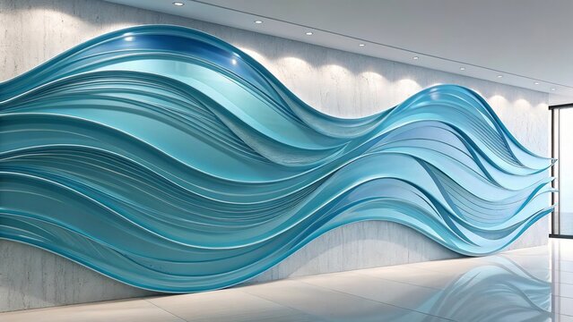 Futuristic abstract art featuring layered blue silk-like ribbons in soft motion.