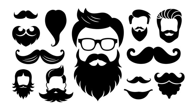 Beard SVG Bundle, Mustache SVG bundle, Beard cut file, Beard clipart, Beard svg files for silhouette on white background
