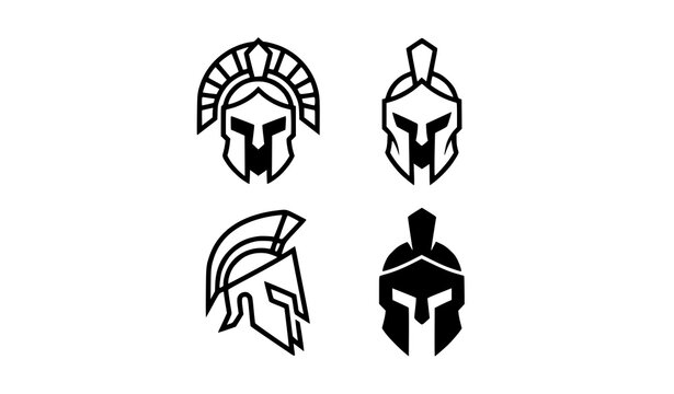 Bold black Spartan helmet silhouette vector set aggressive gladiator sticker graphic