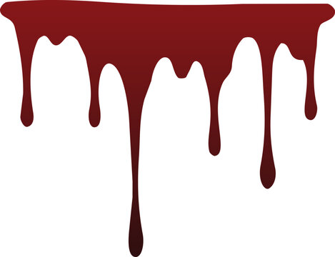 Red blood paint drip isolated on transparent background. Realistic liquid dripping border for Halloween, horror graphics, posters and spooky design. Vector EPS 10