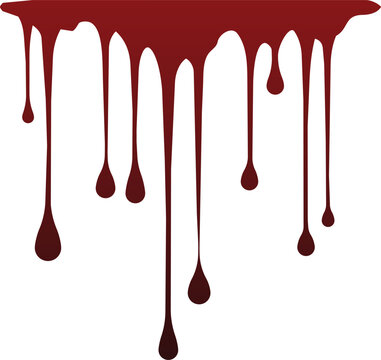 Red blood dripping border isolated on transparent background. Realistic liquid paint drip effect for Halloween, horror posters, spooky decorations and graphic design. Vector EPS 10