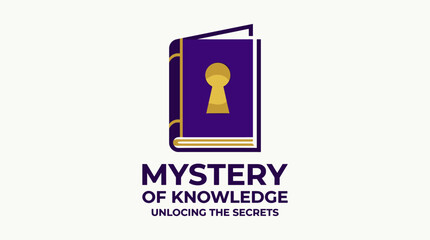 Fototapeta premium Book logo with keyhole and mystery of knowledge text.