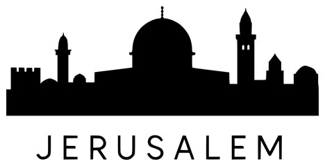 Obraz premium Jerusalem Skyline black silhouette vector illustration, simple flat clipart design isolated on white background
