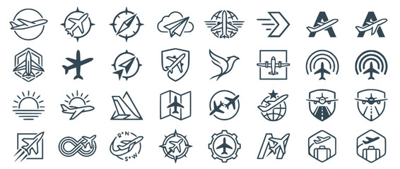 Fototapeta premium Set of Modern Aviation and Travel Vector Icons